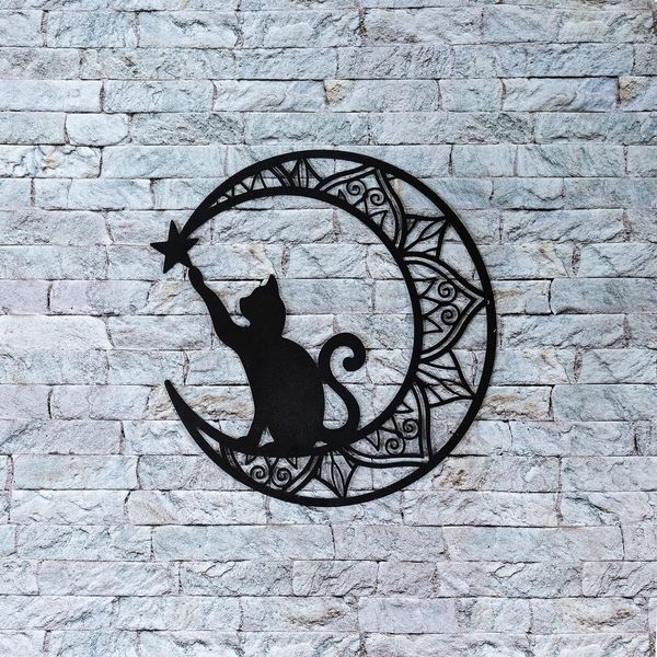 

Interior and Exterior Decorating Cat Lovers Premium Black Cat and Moon Wall Art
