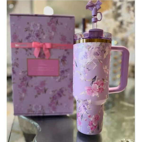 

TUMBLER Us Stock Rose 40Oz Pink Blue Magnolia Mug Holiday Stainless Steel Tumbler With Silicone Handle Lid And Straw Cups Mugs Target Water Bottles 0819, Multi-color