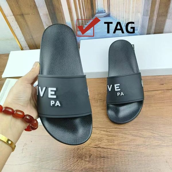 

Fashion designer slippers Top luxury Black with white writing sandals woman man