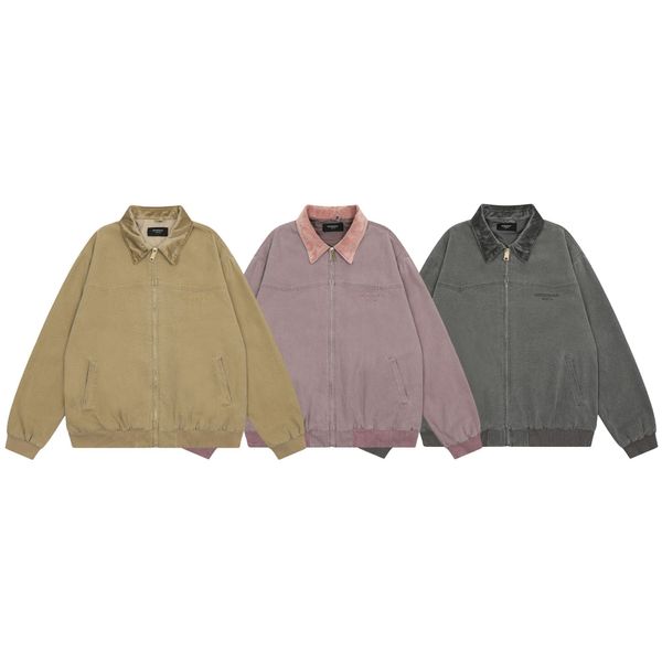 

Street Wear Men Designer Coat Represents Loose Varsity Jackets Lapel Neck Long Sleeve Zip Batik Classic Multi-Pocket Washed Cargo Jacket Gray Xl, Khaki