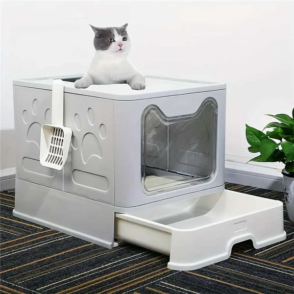 

XXL Enclosed Cat Litter Box 2024 Self Cleaning Foldable Deodorized Plastic with Tray Scoop