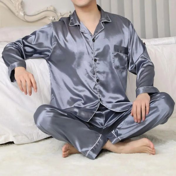 Men's Satin Pajama Set with Long Sleeves