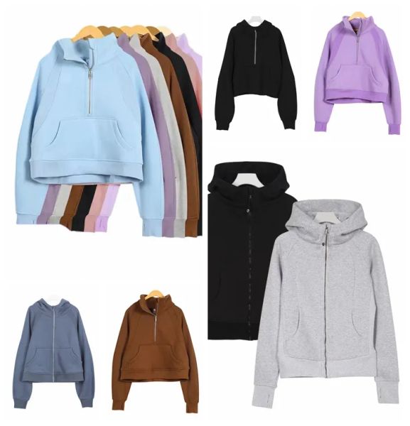 

Half Zip Hoodie Womens Yoga Suit Designer Hooded Sweatshirt Ladies Gym Sportswear Outdoor Sports Jogging Hoody Thick Long-sleeved with Fleece, B04