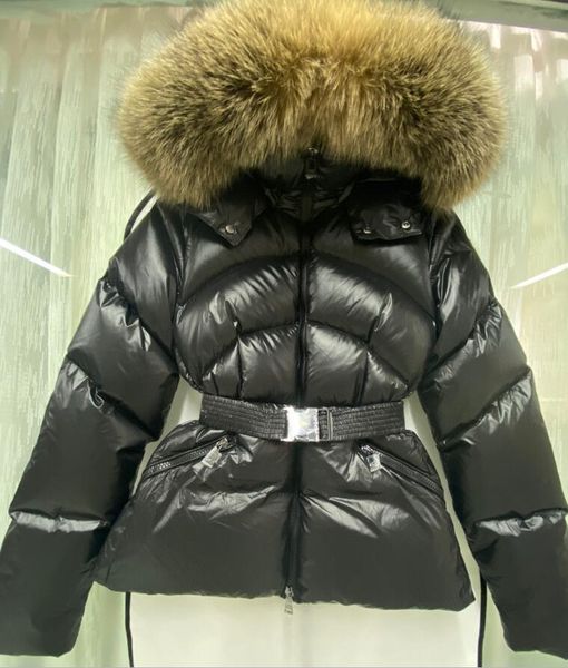 

Designer Warm Women Slim Down Jacket with Fur Trim Hood Winter coat, Pink