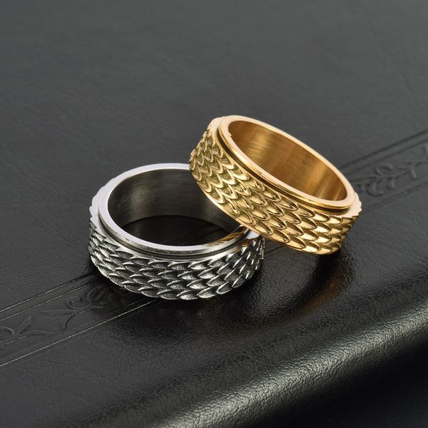 

Retro dragon scale rotatable titanium steel ring, fashionable men's trendy and atmospheric European and American ring accessories