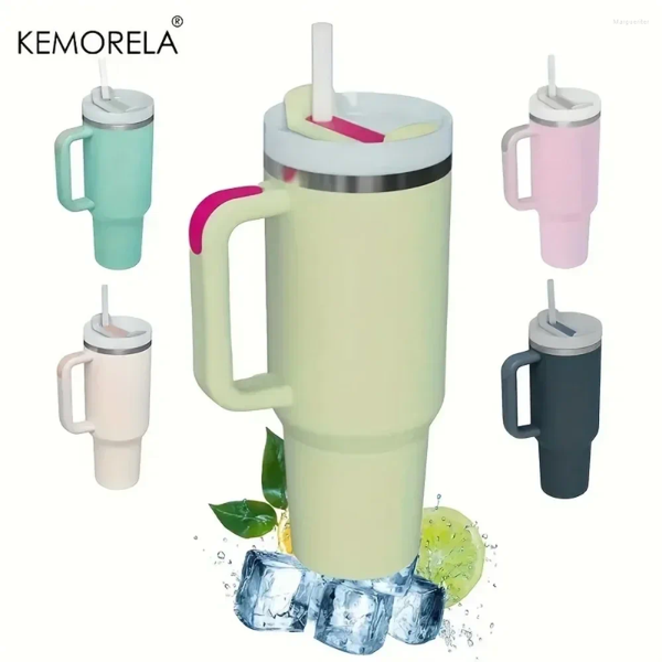 

Water Bottles Personalized 887ML Tumbler With Handle Lid Straw 40oz Stainless Steel Bottle Vacuum Thermos Cup Travel Car Coffee Mug, Cyan