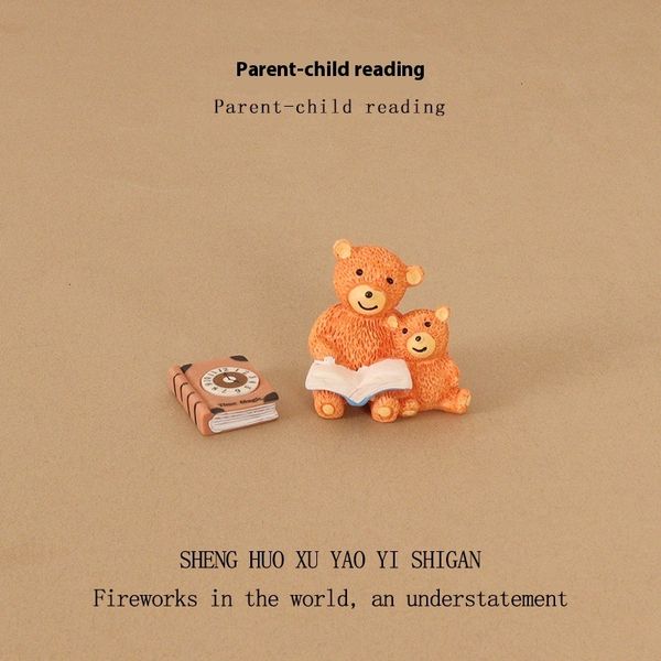 

New Product Creative Mini Cute Bear Parent Child Reading Micro Landscape Scene OB11 Home Decoration Desktop Small Ornament