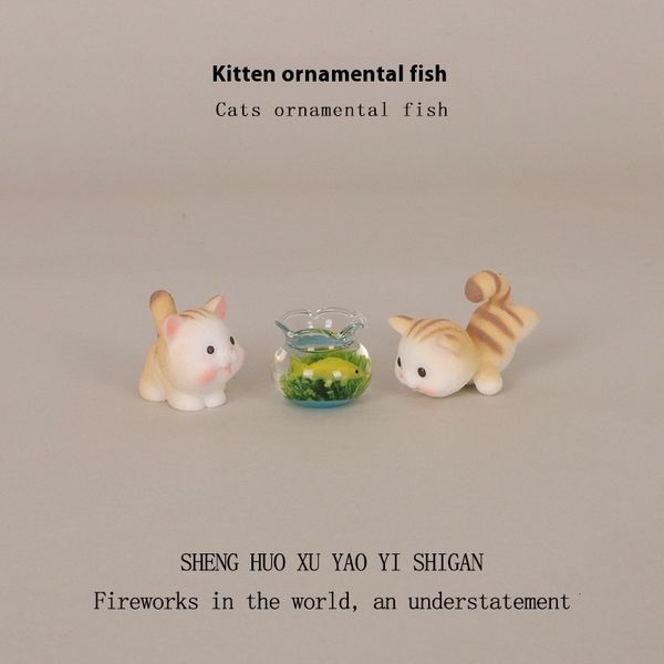 

Petite Adorable Kitten Figure in a Fishbowl Quirky Tabletop Miniature Cat and Plant Aquarium Artwork