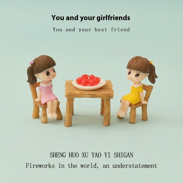 

Cartoon Mini Girl Miniature Simulation Table and Chair Baby House Micro Landscape Scene Model Accessories Decorative Desktop Ornament