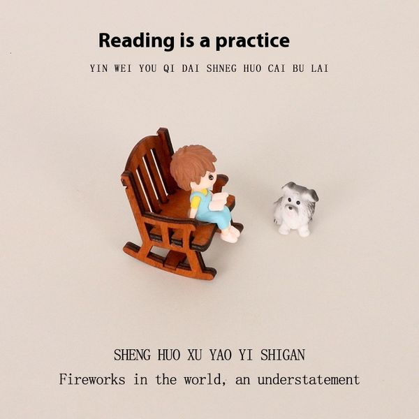 

New Creative Resin Crafts Micro Landscape Mini Rocking Chair Character Reading Scene Dollhouse Home Decoration