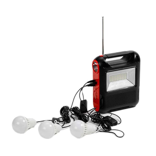Solar Power Panel Generator Kit with FM Radio LED Bulbs Outdoor Emergency Lighting Portable Camping Lantern Lighting Y240820
