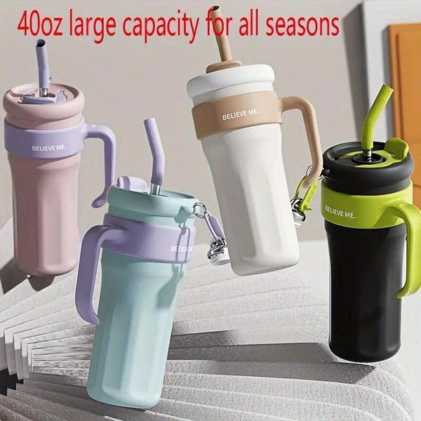

Water Bottles Large Capacity 316 Stainless Steel Cup1200ml/40oz Leakproof Bottle With Handle For Outdoor Sports Travel Thermos Cup, Multi
