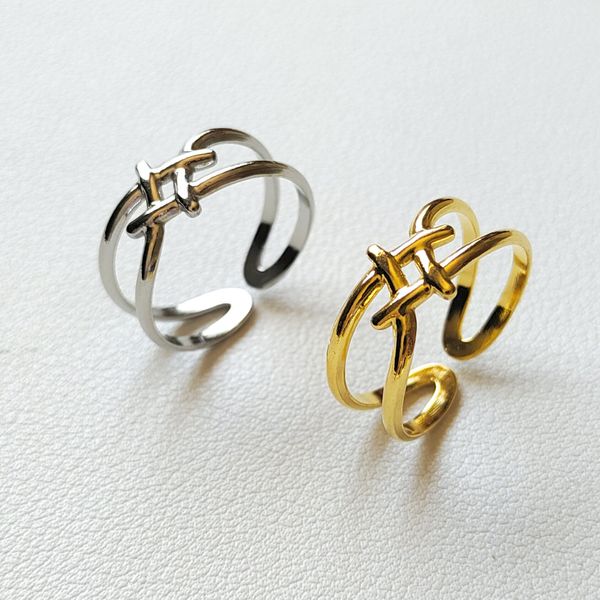 

Light luxury, niche, high-end titanium steel, Chinese knot, open mouth ring, fashionable, simple, personalized index finger ring jewelry