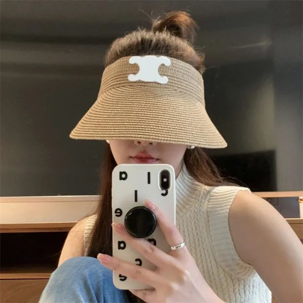 

Grass Braid Visor Hat Womens Sun Hat Fashion Letter Top Empty Caps Ultraviolet-proof Summer Travel Straw Hats Baseball Cap 248221BF, No.6