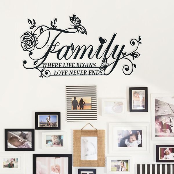 

Home Decor Life Begins Family Love Never Ends Text Sign Metal Wall Art Decor Black Letters