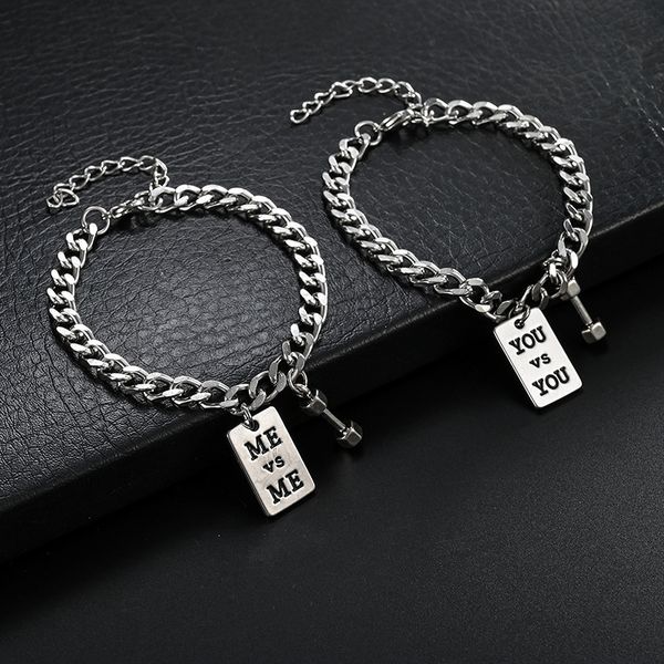 

Hip hop bracelet, sports fitness dumbbell, titanium steel letter tag bracelet, unisex