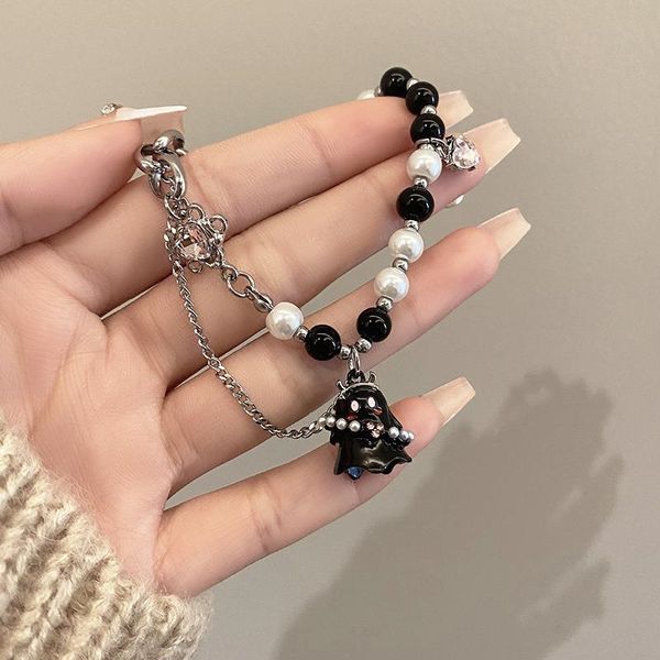 

Black and white little ghost bracelet bead for couples niche and trendy design accessory