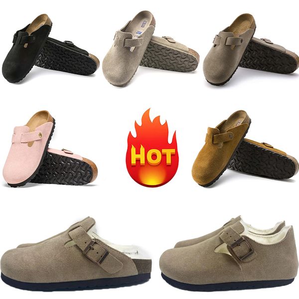 

Designer Clogs Slippers Sandals Slippers Men's Women's Cork Flat Soft Suede Leather Outdoor Platform Slippers Top Quality Black Classic Style, #13