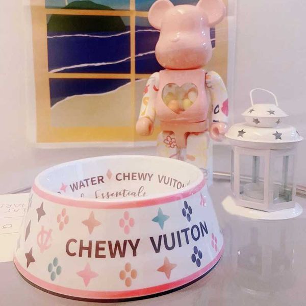 

brand designer ceramic bowl mat small dog cat feeder anti slip French bulldog bowlX24082312