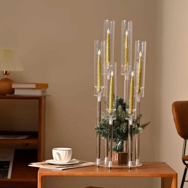 

Acrylic Clear Candle Holder, 6 Arms Taper Candlestick for Wedding, Valentines, Anniversaries, Parties