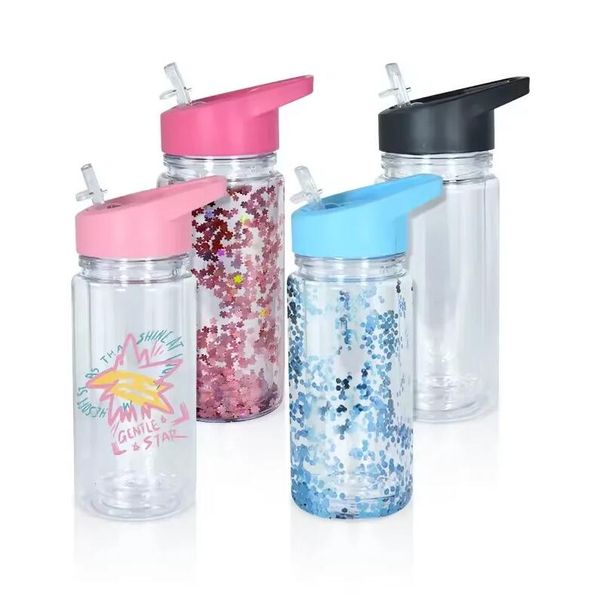 

10oz Snow Globe Acrylic Tumblers Double Wall Predrilled Hole Plastic Cups Unbreakable Water Bottles With Flip Top Lids FY5, Multi-color