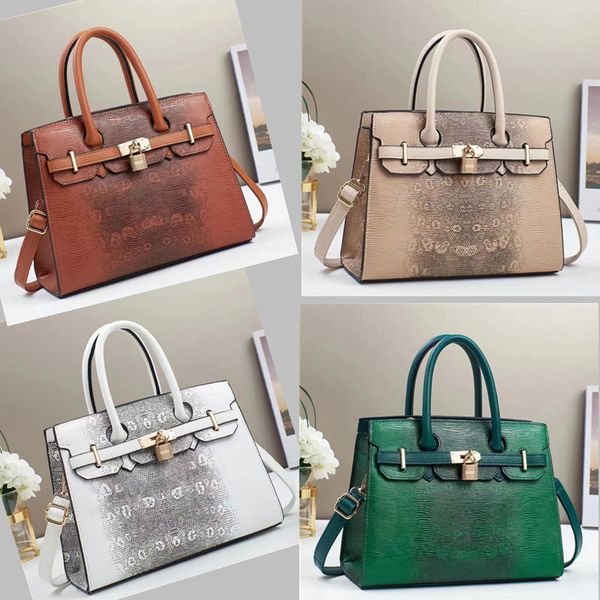 

Elegant atmosphere printed handbag thickened leather women's shoulder bag gold buckle commuter fashion tote bag daily Joker stereotypes handbag, Brown
