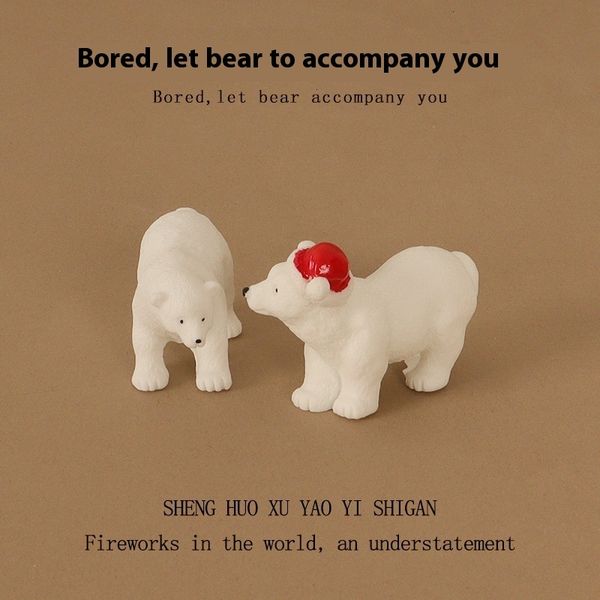 

Elegant Mini Red Riding Hood Polar Bear Resin Sculpture - Charming Table Top Artwork for Interior Design