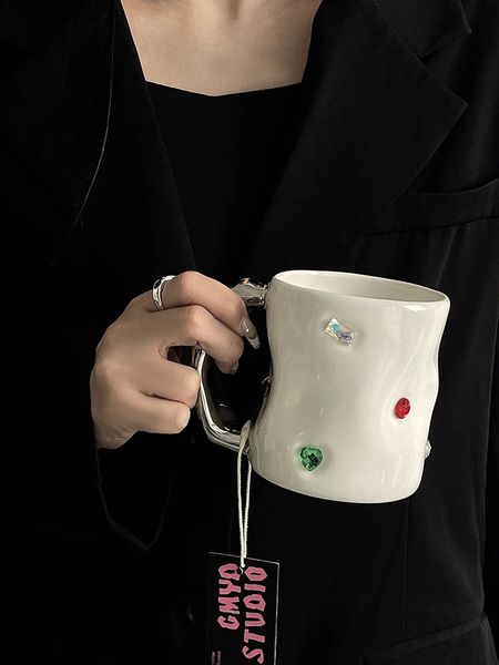 

Creative Gemstone Ceramic Coffee Mug Shiny Milk Cups With Handle Girl Drinking Cup Holiday Gift 240822, Camel