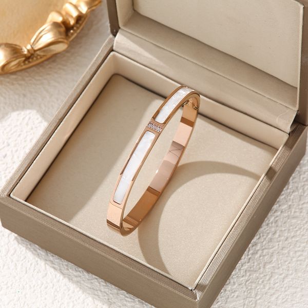 

Charm Bracelets Women Fashion Rose Gold Color Stainless Steel crystal Bangle zircon Jewelry for Woman Accessories no box