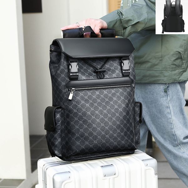 

Outdoor sports and leisure travel backpacks with large capacity padded leather computer briefcase flip Joker men's backpack drawstring student backpack, Black