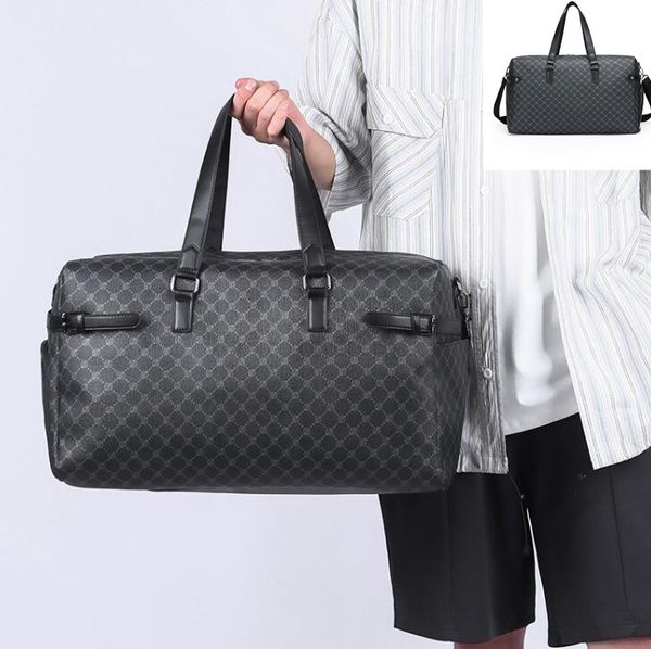 

Simple classic woven handbag large capacity wet dry separation fitness travel handbag street trend belt decoration men shoulder bag Joker black printed backpack, Image color/4376
