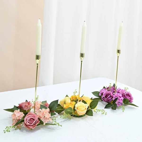 

Elegant 20CM Rose Candle Holder Wreath, Artificial wer Ring for Home Party Wedding Decoration Y240823