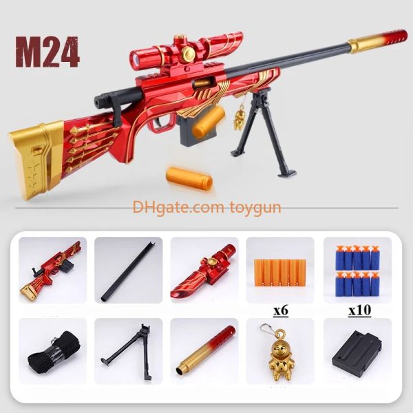 

M24 Soft Bullets Rifles Shell Ejection Toy Gun with Scope Foam Dart Launcher Outdoor Cs Pubg Jedi Game Prop Birthday Gifts for Kids with Pendant Various Color