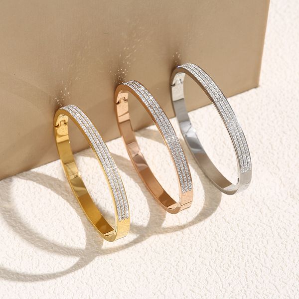 

Luxury Designer Bangle Elegant Bracelet Gold Plated Crystal Cubic Zircon Diamond Women Party Gift Wholesale Jewelry Gift