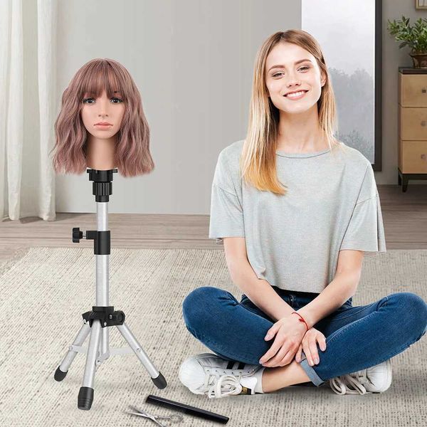

leader Mannequin 23.5 Inch Adjustable Wig stand Tripod Hairdresser Table Training Head Stand G240824