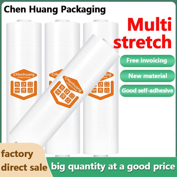 

Two packs of 38 cm wide 305 m long elastic transparent adsorption durable paste packaging mobile packaging 60 Gauge