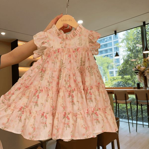 

Girls' Sweet Ruffle Sleeve Princess Cake Dress - Summer 2024 Collection, Olive colour