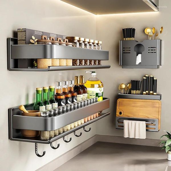 

Kitchen Storage Seasoning Rack Carbon Steel Non Perforated Wall Mounted Household Goods