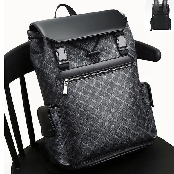 

Western outdoor sports and leisure travel backpacks with large capacity padded leather computer briefcase flip Joker men's backpack drawstring student backpack, Black