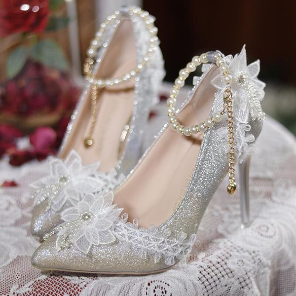 

Mary Jane Lolita Sandal Heels with Box for Wedding Party bow diamonds pearl women shoes designer sandals heels Red background black pink starry sky, Strap silver 8cm