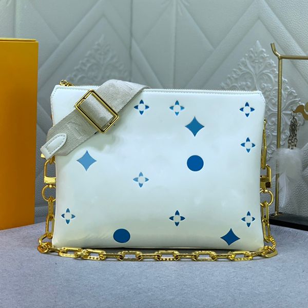 

Mini Designer Ladies Shoulder Bag Shiny Patent Leather Classic Print Top Handle Luxury Tote Bag Adjustable Shoulder Bag Cross-Body Bag Purse Envelope Bag, Blue