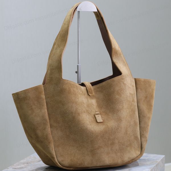 

Large Capacity Bea Supple Tote In Designer Genuine Leather Suede ing Golden Hardware Shoulder Bag Fashion Women Casual Shopping Handbag, Brown