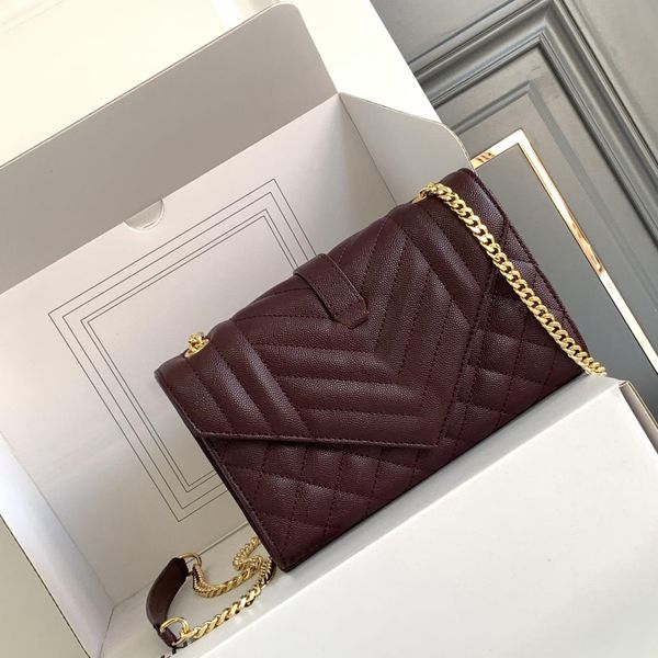 

Women's Designer Crossbody Bag with Mirror Finish - Caviar Leather, Chain Strap & Quilted Twill, White