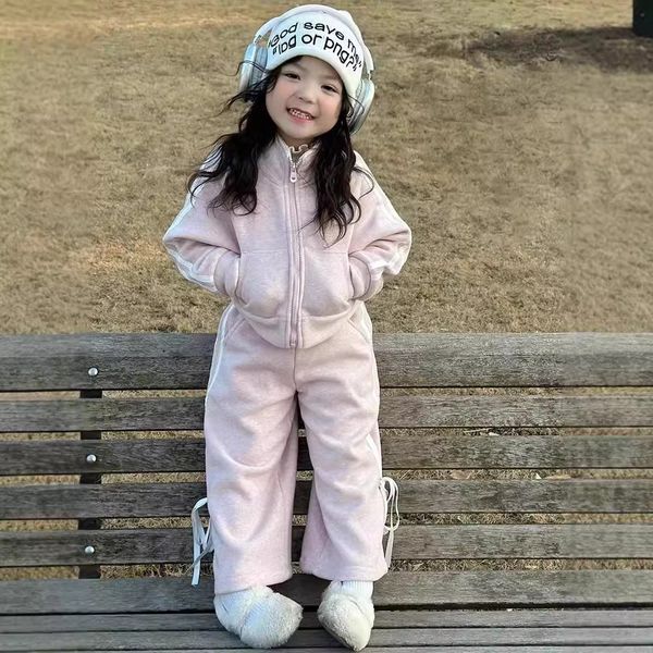 

Girls' Winter Hoodie Set 2024: Korean Style Plush Thick Warm Stand Collar Casual Outfit - Soft Cozy Fleece Fabric, Red