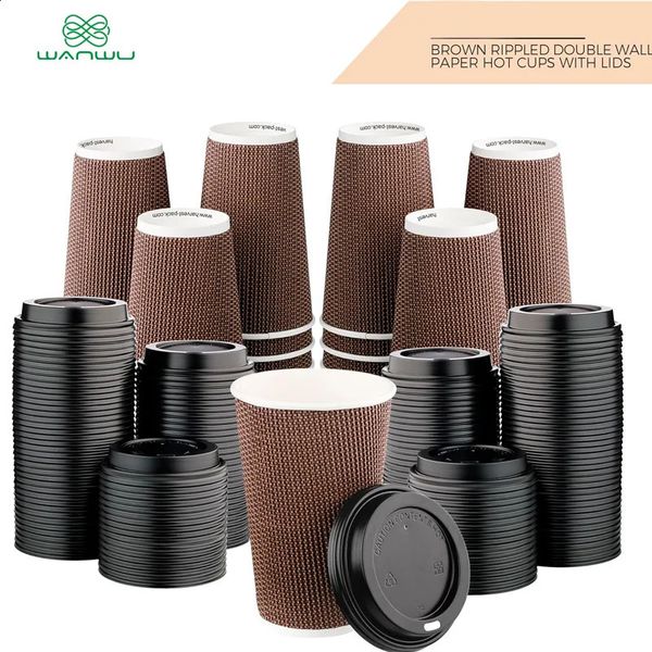 25 pieces of 16 ounce disposable coffee cups insulated double-layer paper cups with lids tea chocolate beverage coffee cups 240826