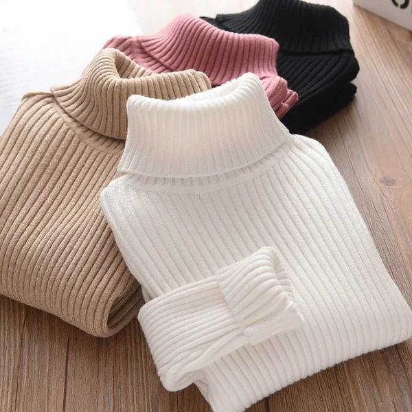 

2024 New Childrens Autumn Girls Turtle Neck Sweater 1-9 Year Old Baby Winter Knitted Bottom Boys SweaterW240824, Beige