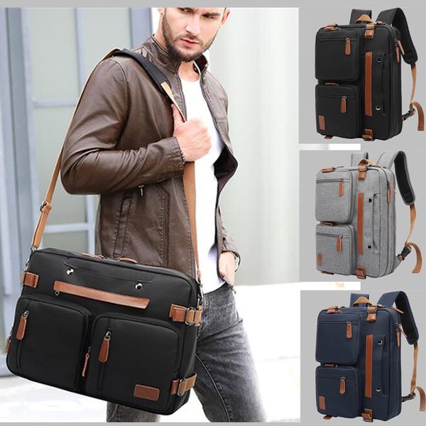 

Trend mens backpack multifunctional business computer bag outdoor travel leisure canvas backpack simple Joker solid color school bag lightweight nylon handbag, Black