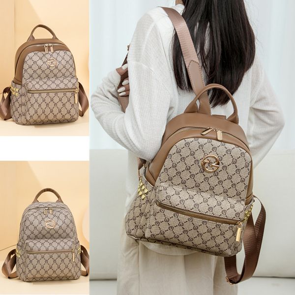 

Fashion women's backpacks classic retro letters casual backpacks street trend rivet handbags everyday Joker contrast leather crossbody bag wholesale, Image color/2413