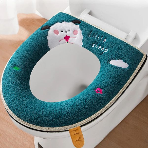 

Cover Bathroom Products Mat Set Seat Lifter Winter Warm Toilet Pad Soft Removable Zipper With Flip 240826