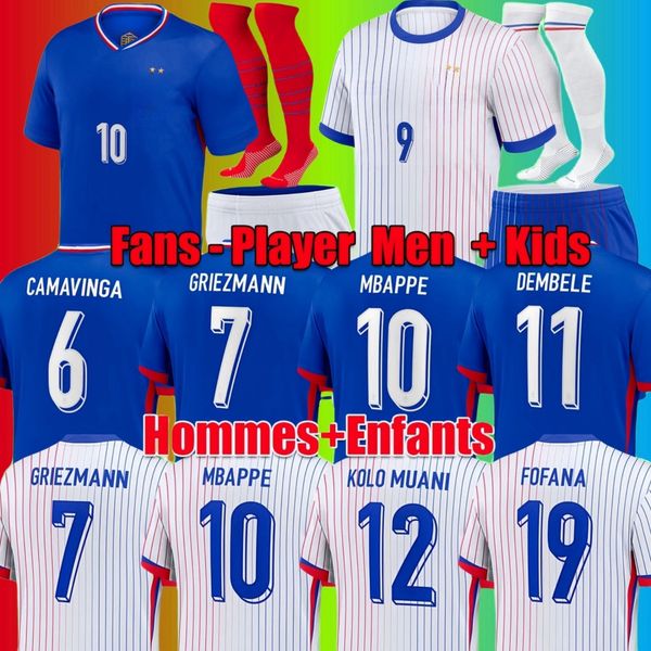 

2024 MBAPPE French soccer jerseys GRIEZMANN DEMBELE COMAN GIROUD TCHOUAMENI  25 Euro Cup Maillot de foot equipe Maillots kids Men fans player football shirt kit, 2024 home aldult